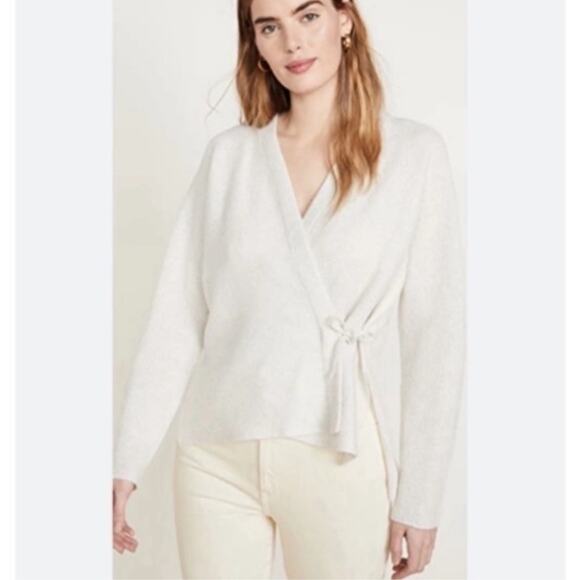 Vince Sweater Wrap-Front Wool-Blend Cardigan cream Sz M - Picture 1 of 9